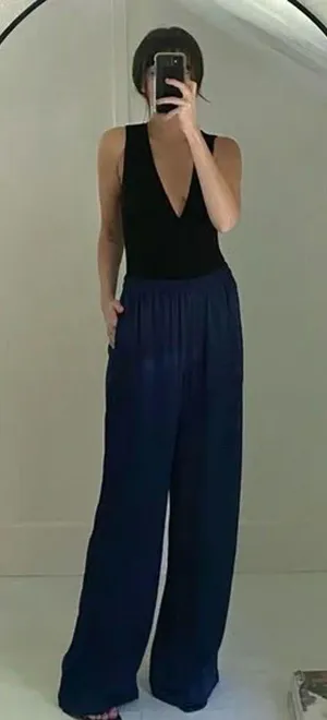 & Other Stories Leopard Print Jacquard Satin Wide Leg Pants NWT Navy Size 6 $79 thumbnail 1