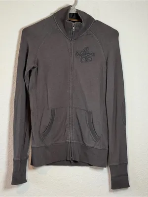 Y2K Abercrombie & Fitch Gray Full-Zip Hoodie Patchwork Embroidered thumbnail 1