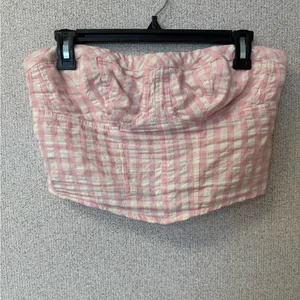 Free People Women Large Leilani Cotton Gingham Tube‎ Top Pink Y2K Cottagecore thumbnail 2
