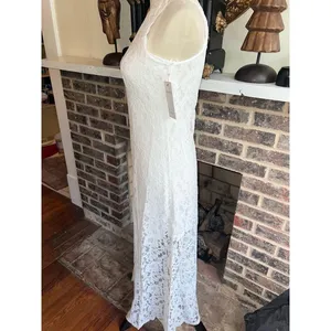 Aura RED DRESS White Lace Halter Neck Maxi Dress Sheer Split Hem Size XS thumbnail 5