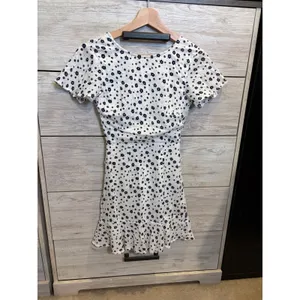Princess Polly White Navy Floral Open Back Ruffle Mini Dress Size US 0 thumbnail 3