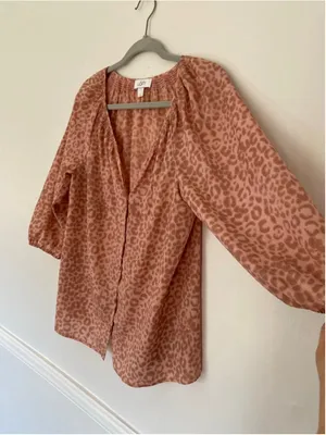 LOFT Pink Leopard Print Peasant Blouse Boho Romantic Cottagecore Quiet Luxury‎ S thumbnail 4