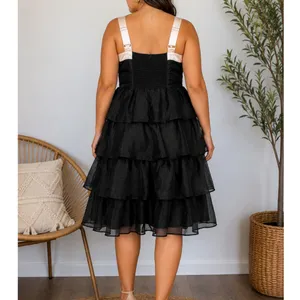 NEW Lulus Black Glamour Organza Tiered Cream Oversized Bow Midi Cocktail Dress thumbnail 2