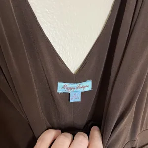 Women's‎ Y2K Vtg Dress Espresso Chocolate Brown Ruched V Neck Twee Babydoll Sz 6 thumbnail 4