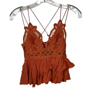 NWT Free People Adella Cami XS Winding Roads Rust Lace Peplum Top thumbnail 5