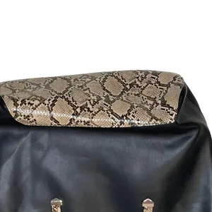 Kate Landry Black Leather ‎ Python Snake Print Tote Shoulder Bag Zip Top thumbnail 3