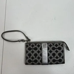 COACH Julia OP Signature Lurex Silver Black Clutch Zippy‎ Wallet Large Wristlet thumbnail 2