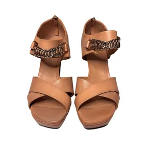 Tod’s Tan, Nude Leather Gold Chain Link Platform Heeled Sandals 39 thumbnail 3