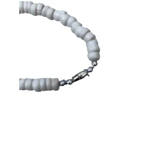 White Shell Beaded Necklace With Silver-Tone Clasp 16" Island Edge Hand-Crafted thumbnail 2
