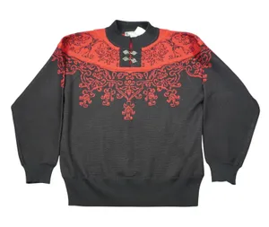 Tyrolia Skiwear Vintage Nordic Wool Blend Sweater Black Red Metal Clasps Size L‎ thumbnail 1