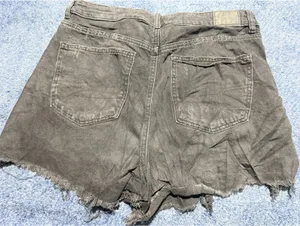 American Eagle Black Distressed Denim Shorts with Frayed Hem thumbnail 6