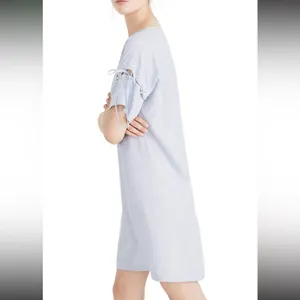 Madewell Blue Cold Shoulder Flutter Sleeve Stripe Laced up Dress coastal chic‎ M thumbnail 2