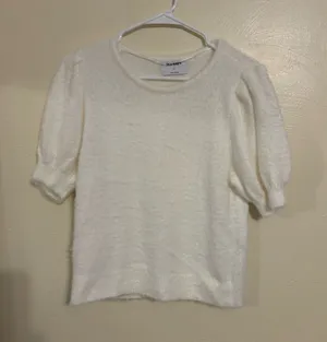 Old Navy Ivory Fuzzy Puff Sleeve Sweater Top Medium thumbnail 1