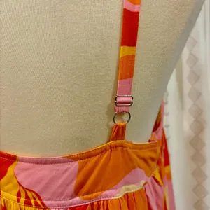 Abel The Label Boho Abstract Tiered Trapeze Maxi Dress Orange Pink, Size M thumbnail 4