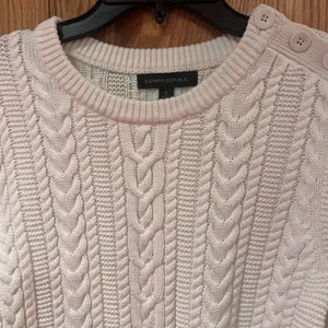 Banana Republic Ivory Chunky Cable Knit Crew Neck Button-Shoulder‎ Sweater Small thumbnail 2