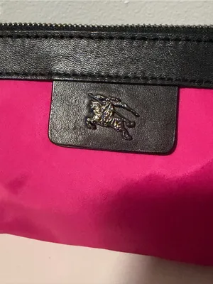 Burberry Hot Pink Nylon Cosmetic Pouch with Black Trim thumbnail 3
