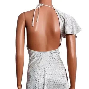 NWT We Wore What Asymmetrical Crystal Halter Tie One Shoulder Mini Dress 0 White thumbnail 7