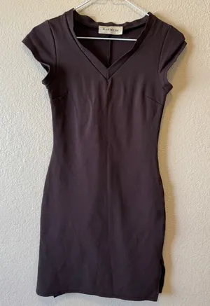 Blue Myth Brown Cap Sleeve V Neck Bodycon Mini Dress thumbnail 1