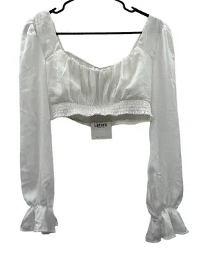 Hello Molly White Long Sleeve Cropped Smocked Peasant Prairie Top Size‎ 8 NWT thumbnail 1