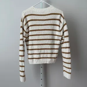 Vince S White Brown Striped Boucle‎ Sweater Cotton Pullover Fisherman Preppy thumbnail 6