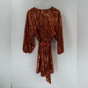 ANTHROPOLOGIE LISABETTE SEQUINED MINI‎ DRESS IN DARK ORANGE size small thumbnail 4