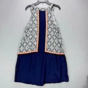 THML Dress Small Navy Blue & White Halter Short Boho Festival Beach Cruise thumbnail 2