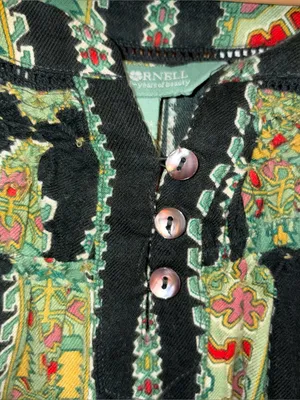 April Cornell Peru Ruffled Hem Blouse Top Olive Floral Green Herbs L thumbnail 7