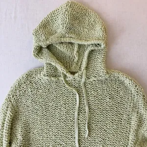 Pilcro Sailcloth Chunky Knit Cropped Pullover Hoodie Womens Size XS Lime Green thumbnail 4