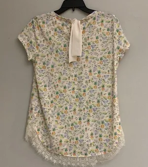 LC Lauren Conrad women’s pineapple print lace top size M thumbnail 5