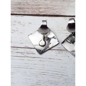 Vintage Clip On Earrings - Silver Tone Diamond Shape with Design thumbnail 4