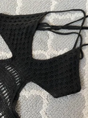 SheIn Crochet Backless Cutout Black Coverup Mini Dress thumbnail 7