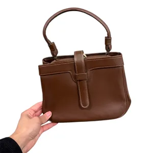 Vintage Brown Structured Handbag – Minimalist 90s Elegance thumbnail 1