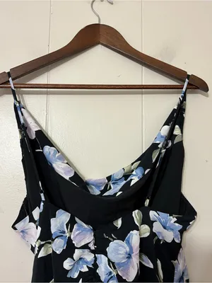 Abercrombie & Fitch Floral Asymmetrical Midi Dress Cowl Neck Cinched Slit Size L thumbnail 11