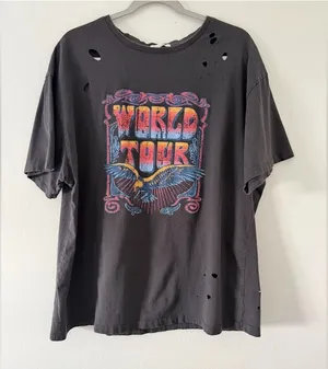 BAEVELY Biker World Tour Edgy Grunge Distressed Cotton Graphic Tee size large thumbnail 1
