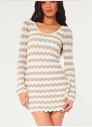 Crochet stripe mini Hollister long sleeve dress thumbnail 6