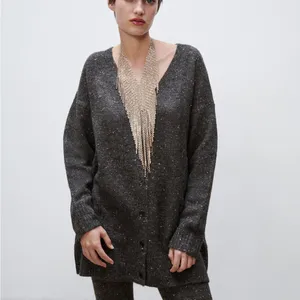 Nwot Zara Wool / Alpaca Blend Rib Trim Knit Long Cardigan Gray Small thumbnail 3