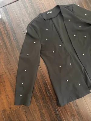 SHEIN Black Open-Front Blazer with Pearl Studs Size Small thumbnail 2