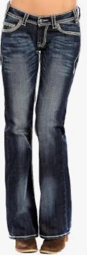 Rock & Roll‎ Cowgirl Riding Jeans Mid Rise Bootcut Dark Wash Thick Stitch 28/32 thumbnail 1