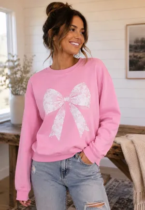 Blush Pink Bow Coquette Sweater Size Small thumbnail 1