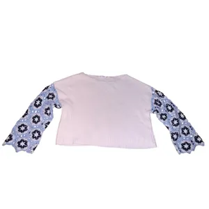 Altar'd State Granny Square Crochet Sleeve Boho Sweater XXS White‎ Blue thumbnail 2