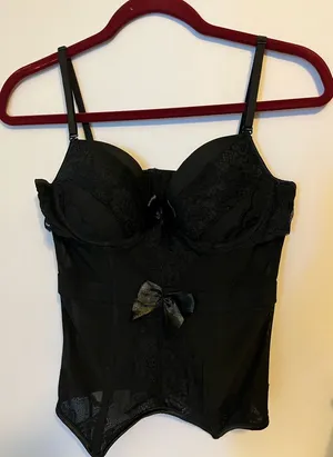 Corset Bra Women Sz M Black Hook/Eye‎ Closure Bow Accent Goth Bodycon Feminine thumbnail 1