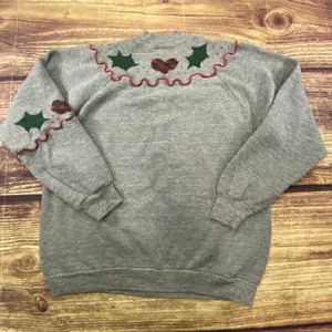 Vtg Jerzees Women’s XL Christmas Raglan Embroidered Sweatshirt Holiday Ugly thumbnail 2