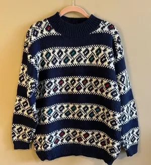 ✨ Vintage 16th Street Blue White Abstract Stripes Sweater Small‎ thumbnail 1