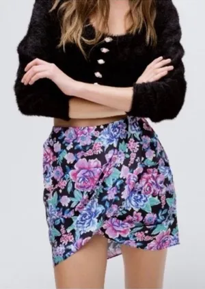 For Love & Lemons Women's Morgan Floral Printed Ruched Mini‎ Skirt Size Small thumbnail 1