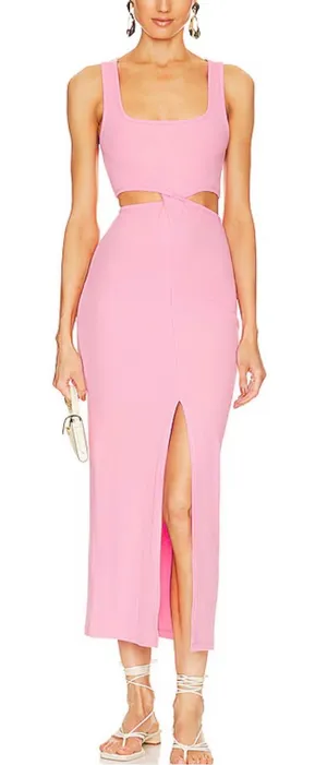 L*space Skyler Dress Ribbed Pink Cutout Side Slit Sleeveless Midi SMALL in Guava thumbnail 1