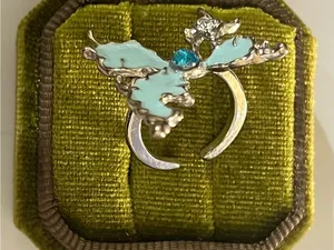 Whimsical Baby Blue Butterfly w/ Silver Accents Open Ring Size 6 NWT thumbnail 4