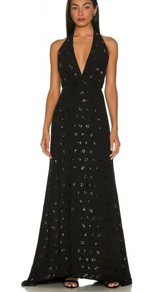 Milly NWT Black Sequin Halter Open Back Formal Gown Dress Size 6 thumbnail 1