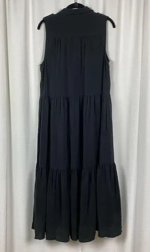 Equipment Femme Black Silk Allix Tiered Button Front Midi Dress Sz.M thumbnail 10