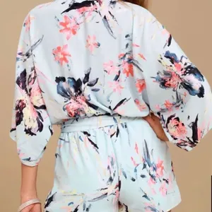 Lulus Pastel Floral V-Neck Flowy Sleeves Romper with Removable Belt- Large thumbnail 2