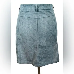 She + Sky Faux Suede Mini Skirt Womens Large‎ Blue Button Front A-Line Indie thumbnail 3